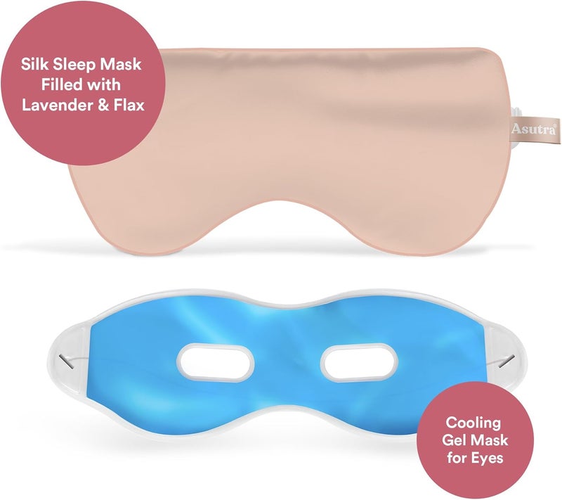 Asutra Silk Eye Pillow for Sleep, Light Pink - Filled w/Lavender Buds & Flax Seeds, Weighted Eye Mask, Meditation & Light Blocking Blindfold, Cooling Gel Mask Included - Image 3